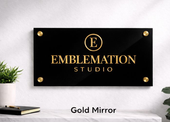 24x12 acrylic monogram sign - black backing with gold mirror finish