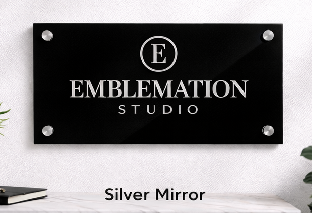 24x12 acrylic monogram sign - black backing with silver mirror finish