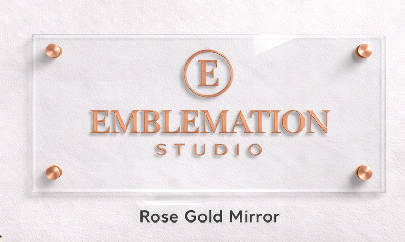 24x12 acrylic monogram sign - clear backing with rose gold mirror finish