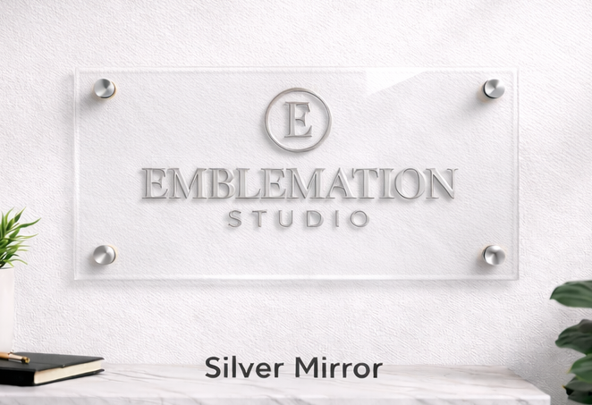 24x12 acrylic monogram sign - clear backing with  silver mirror finish