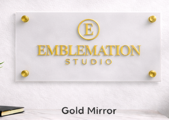24x12 acrylic monogram sign - frosted backing with gold mirror finish
