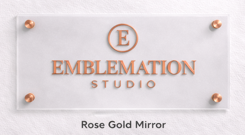 24x12 acrylic monogram sign - frosted backing with rose gold mirror finish