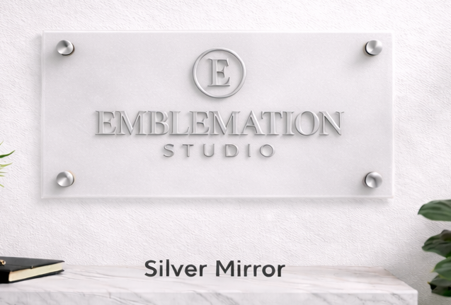24x12 acrylic monogram sign - frosted backing with silver mirror finish