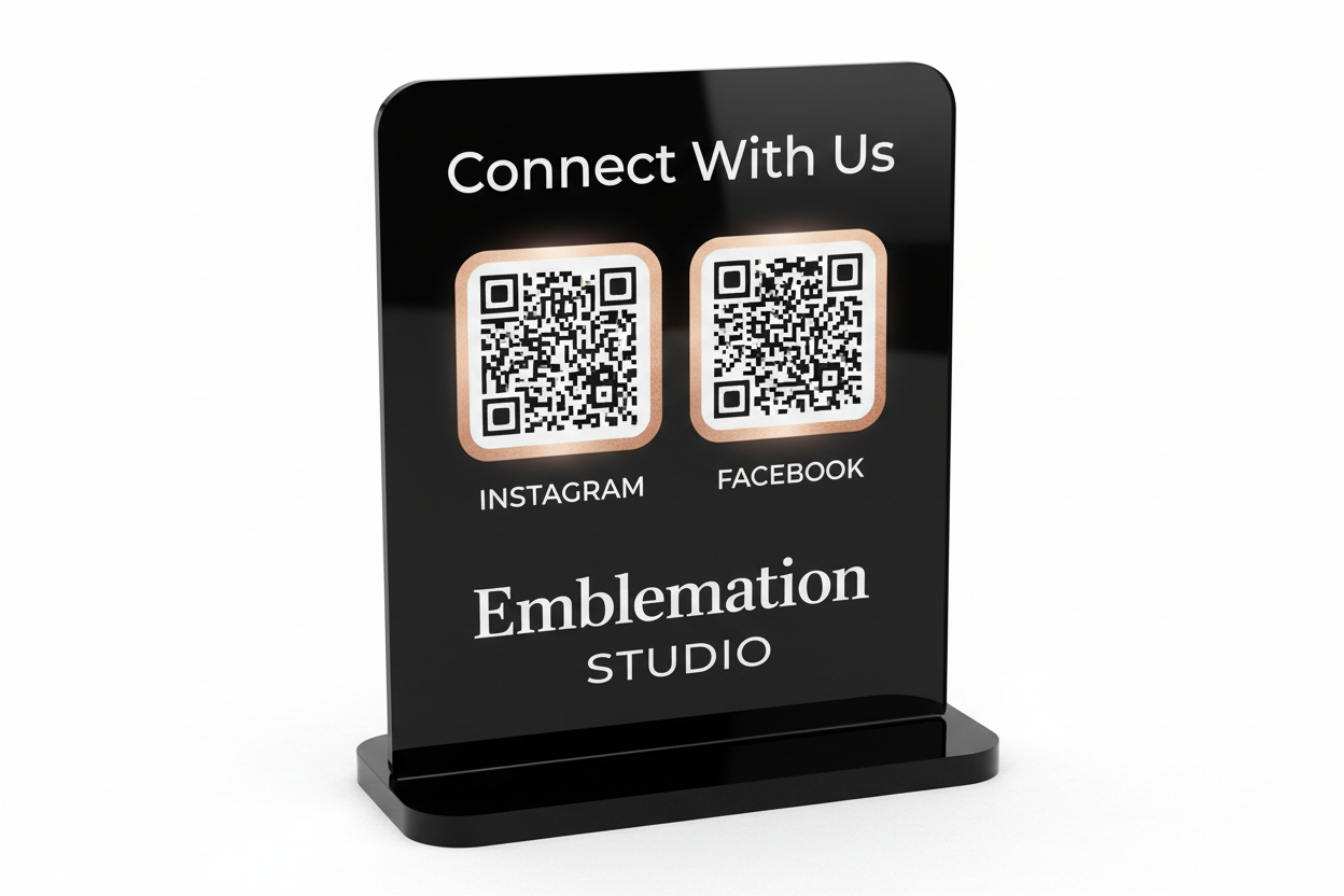 Black Connect With Us Sign with Rose Gold Accents