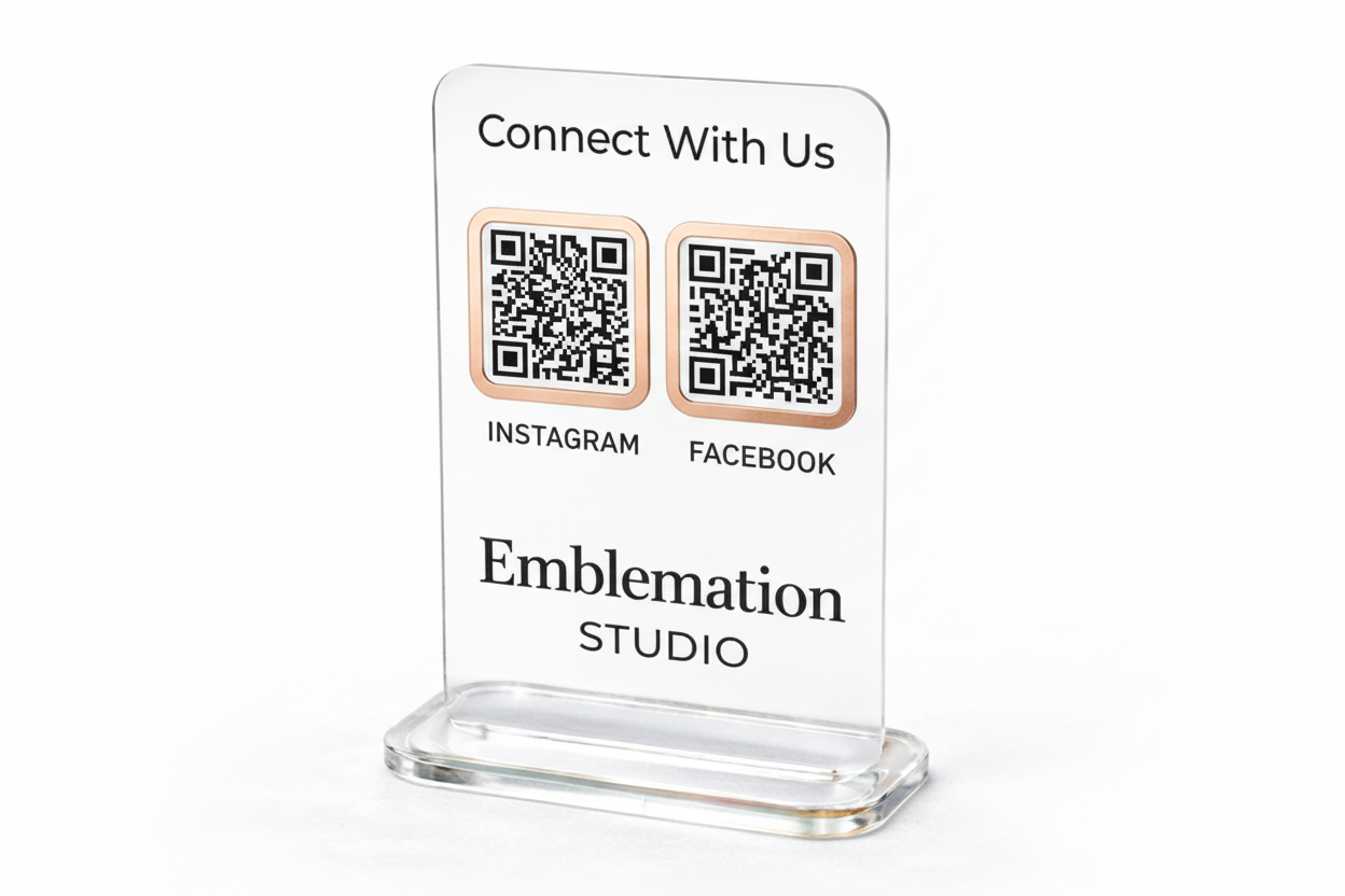 Clear Connect With Us Sign with Rose Gold Accents