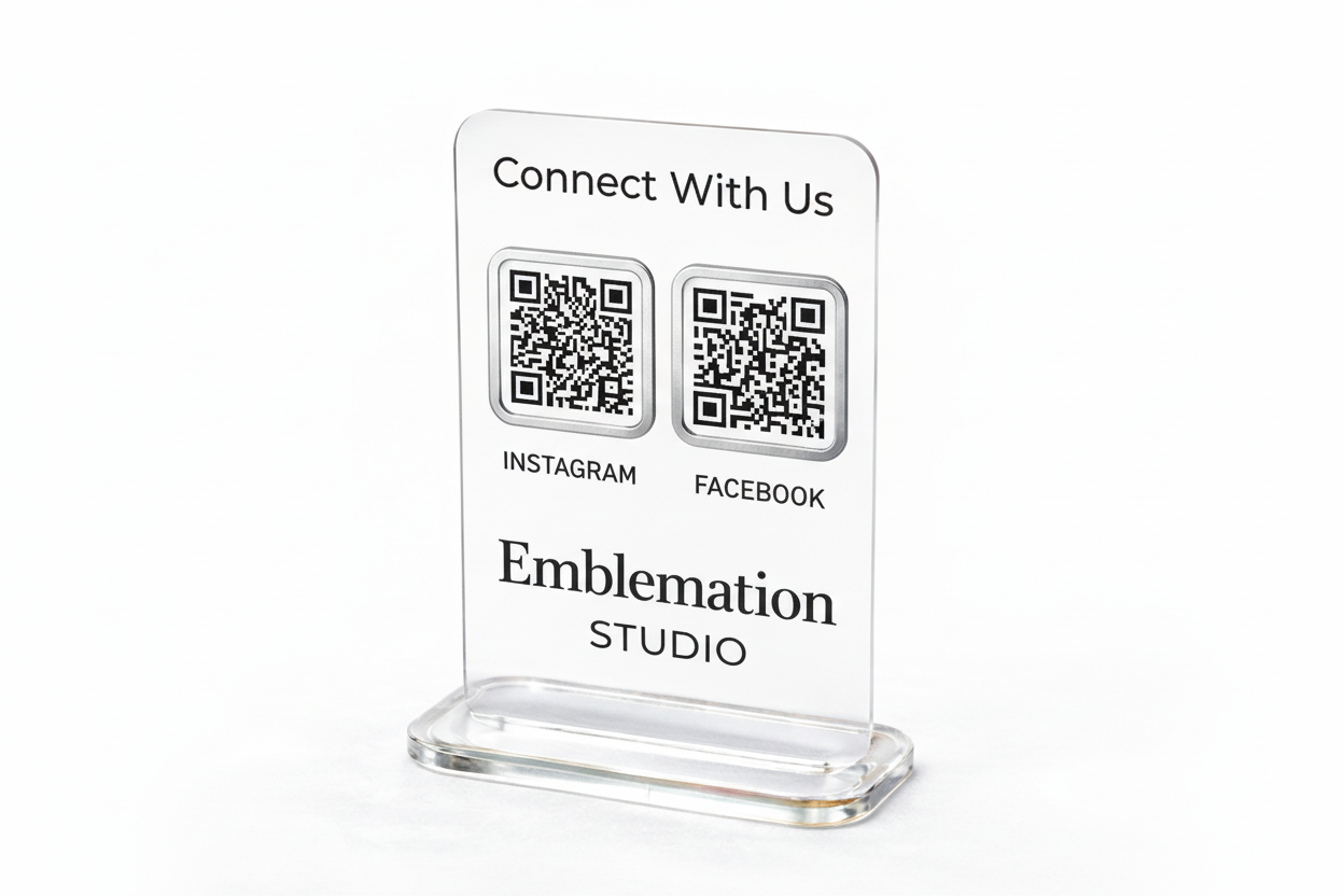 Clear Connect With Us Sign with Silver Accents