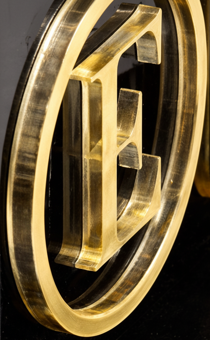 Close-up of 3mm raised mirror lettering and 6mm acrylic edge detail