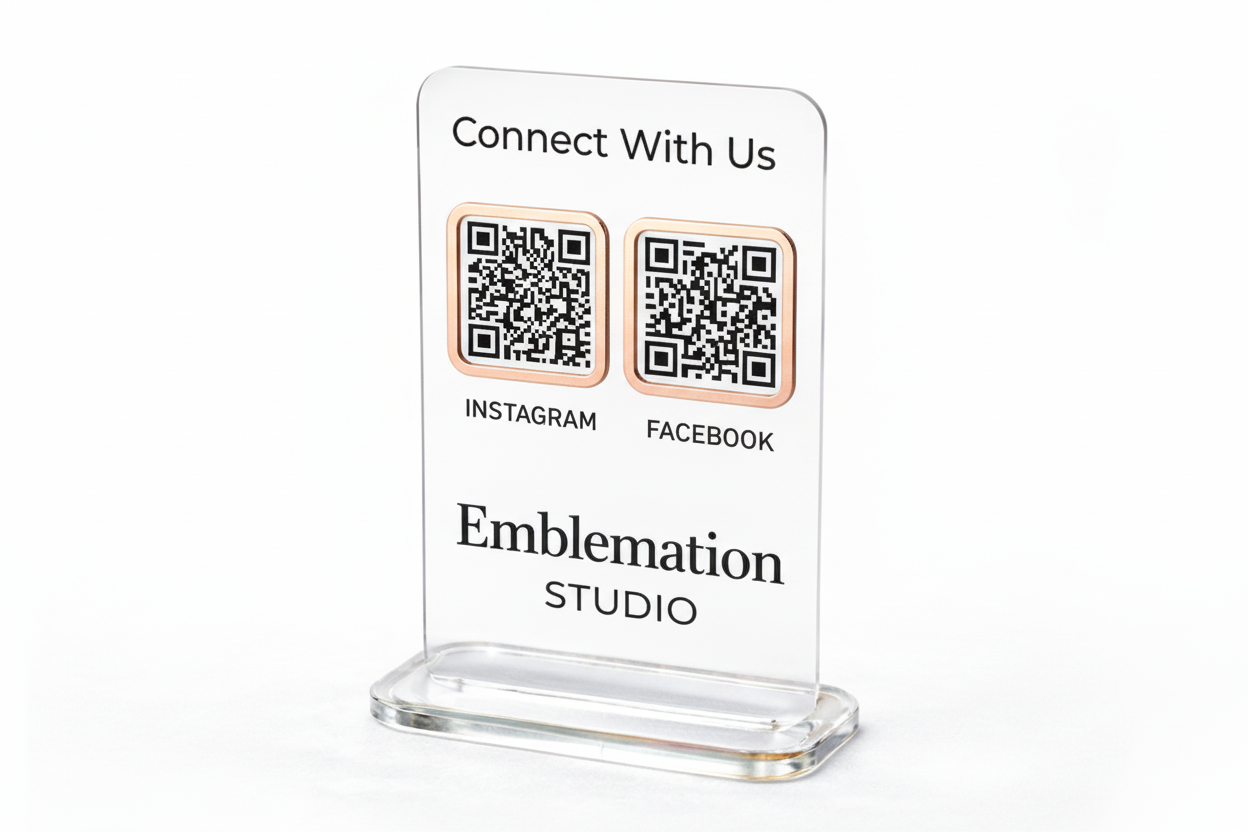 Frosted Connect With Us Sign with Rose Gold Accents