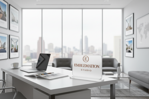 Frosted Rose Gold Sign in Realtor Office